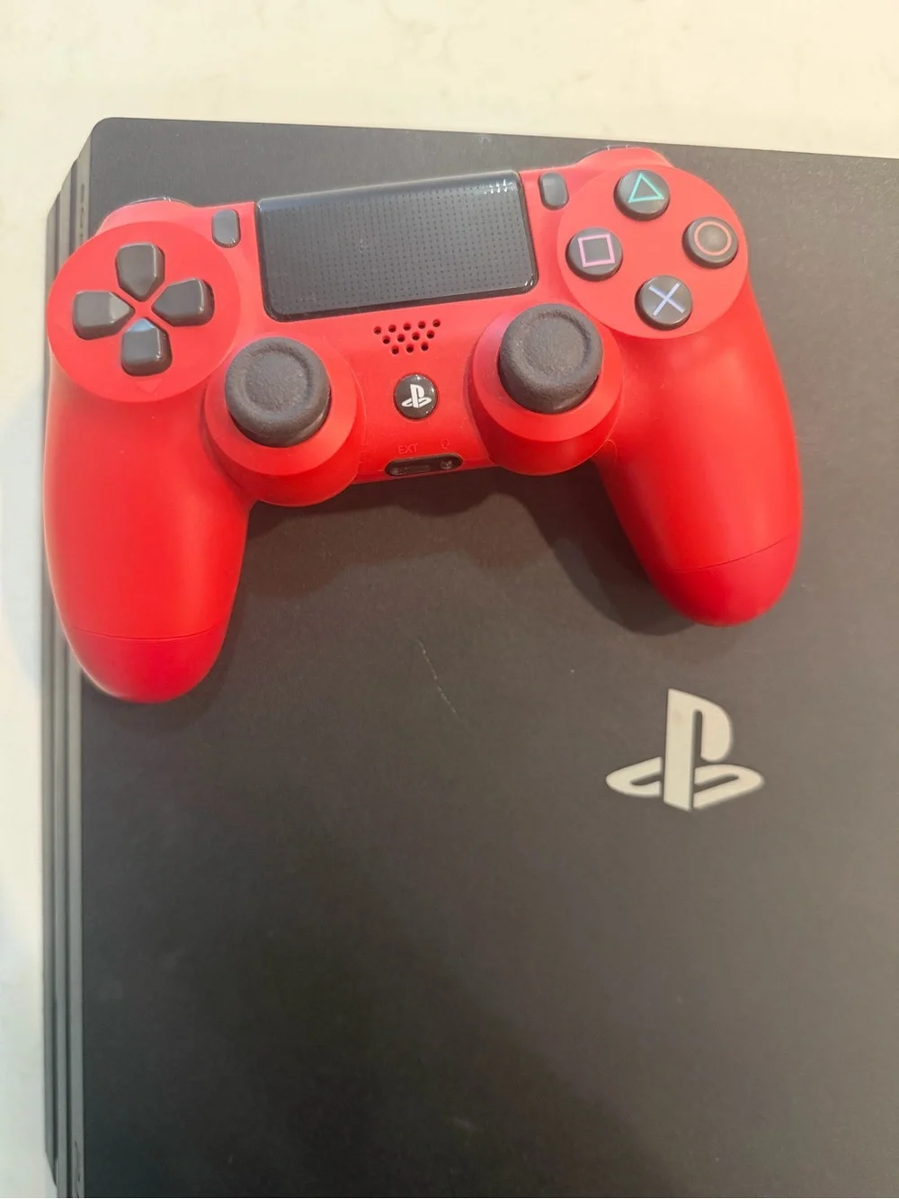 PS4 Black Slim Console with Red DualShock Controller